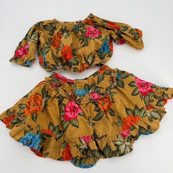 Pink Chicken Hawaiian Floral Skirt + Top Set Girls Kids 3T 3